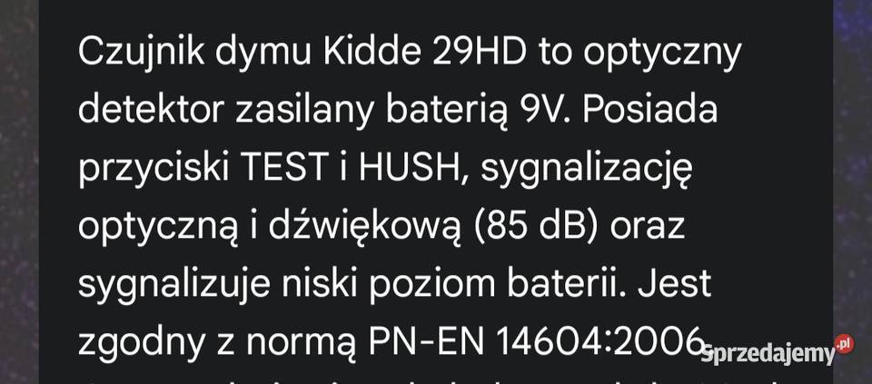 Czujnik dymu optyczny Kidde Zawory