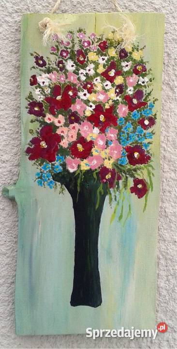 Kwiaty w wazonie obraz na desce sosnowej