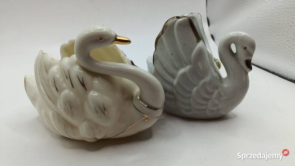 Figurki ceramiczne ptaki małe białe łabędzie Zamość