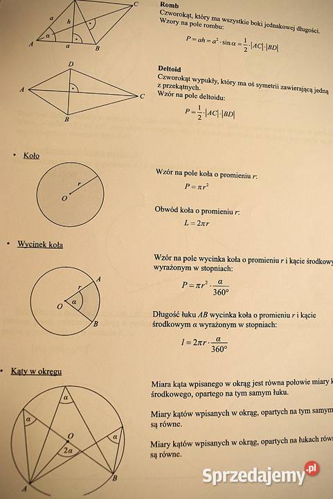 Wybrane wzory matematyczne matematyka sprzedam