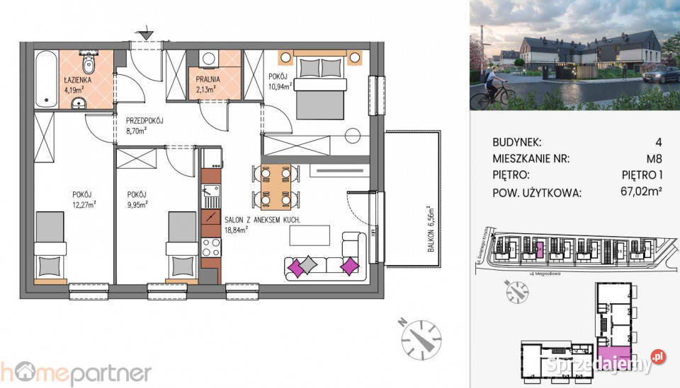 Mieszkanie Siechnice Bzowa 6702m2 4pok 67.02m2