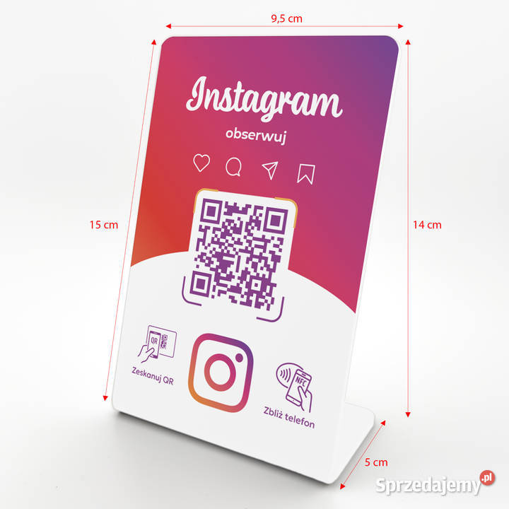 Stojak prezenter gięty z QR i NFC do Sklep