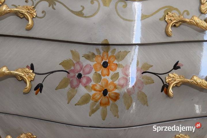 Drewniana Komoda z Szufladami Kwiaty Marmur Kraków