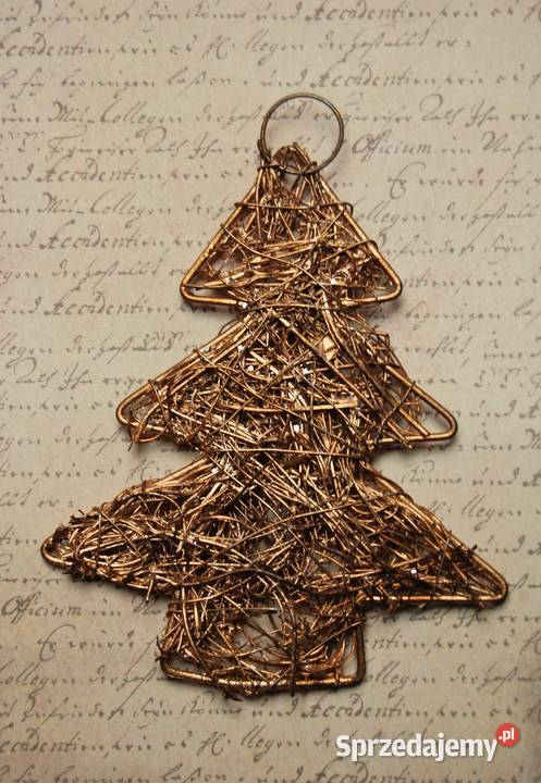 Złota choinka z gałązek i drutu pleciona Lublin