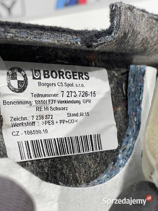 BMW F31 BOCZEK TAPICERKA BAGAŻNIKA PRAWA 7273726 dolnośląskie