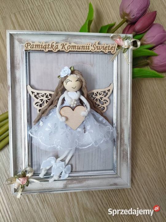 Pamiątka Komunii Świętej Anioł w ramce Goleniów sprzedam