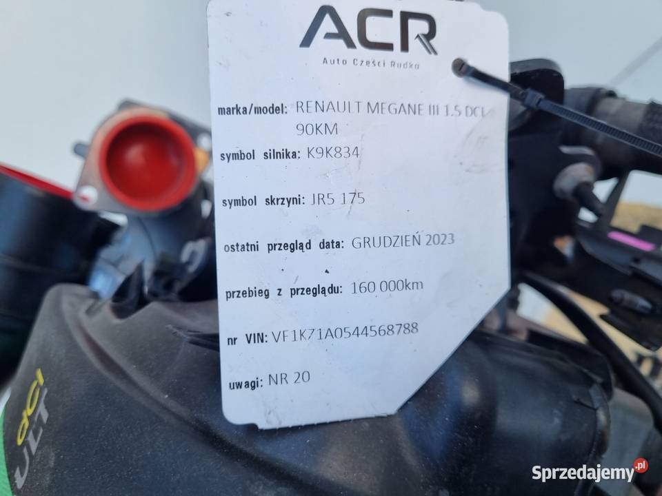 SILNIK KOMPLET Renault Megane III 15 DCI 90 Rudka