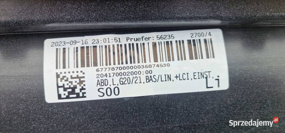 BMW 3 G20 G21 LISTWA PROGOWA LEWA PRÓG 15857711 osobowe Bieleń