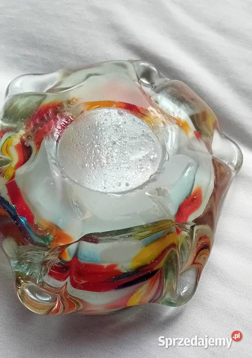 Bęcznie formowana popielniczka z wielobarwnego Porcelana i szkło Koźminek