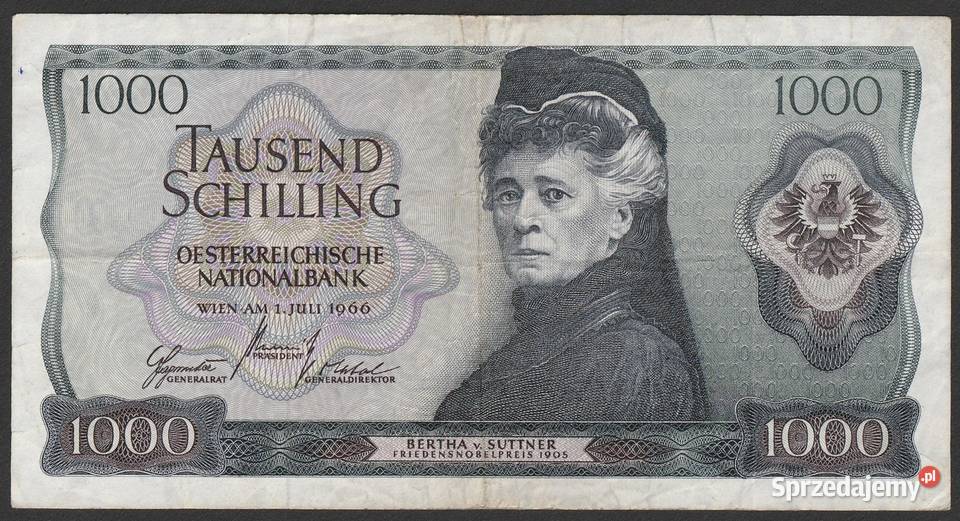 AUSTRIA 1000 SCHILLING 1966 C BERTHA VON SUTTNER Łódź