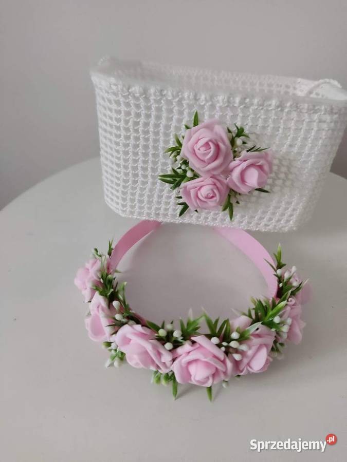 Koszyczek i opaska szydełkowe na Boże Cialo sprzedam