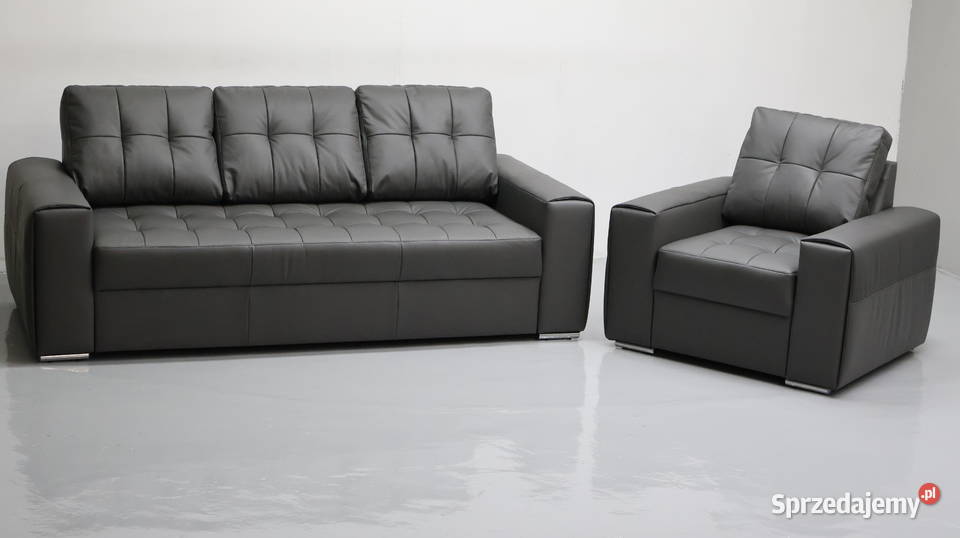 KOMPLET 321 sofy kanapy zestaw popielata SKÓRA wielkopolskie Poznań sprzedam
