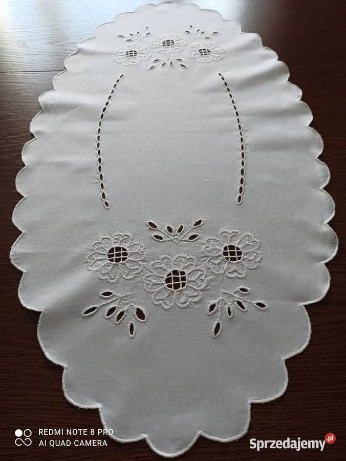 Bieżnik obrus bawełna haft Richelieu PRL Bieżniki Białystok