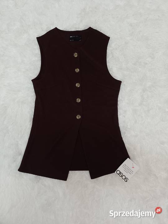 3638 ASOS Design Brązowa kamizelka prążkowana z