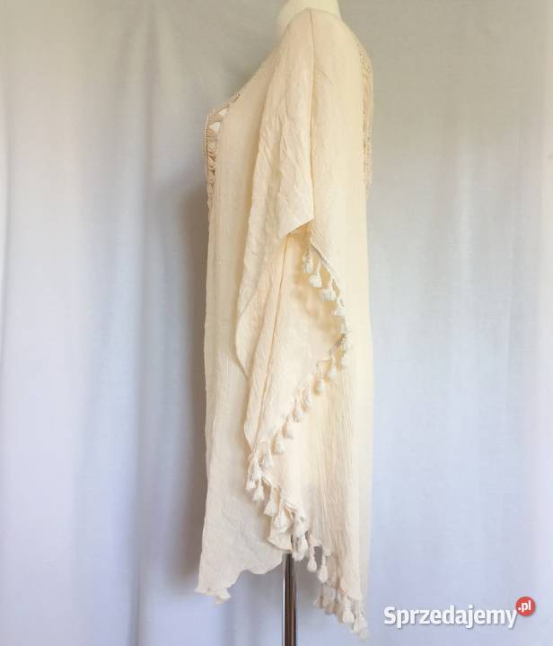 Sukienka plażowa Tunika kremowa Narzutka r SL brązowy/beżowy Moda i Styl Białystok