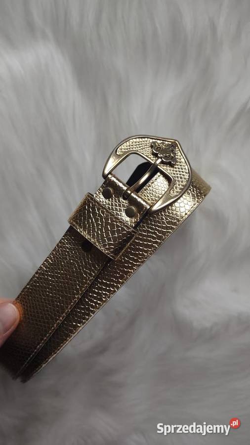 Złoty pasek z orientalną klamrą wzór skóry węża Olkusz