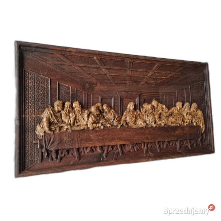 Drewniany Relief Ostatnia Wieczerza Ręcznie Malechowo