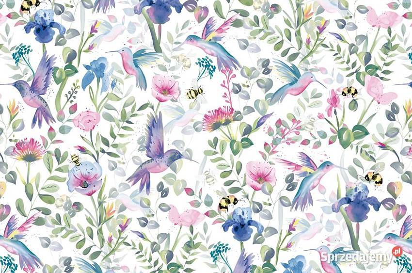 Materiał w kwiaty kolibry Tkanina bawełniana lubelskie Lublin