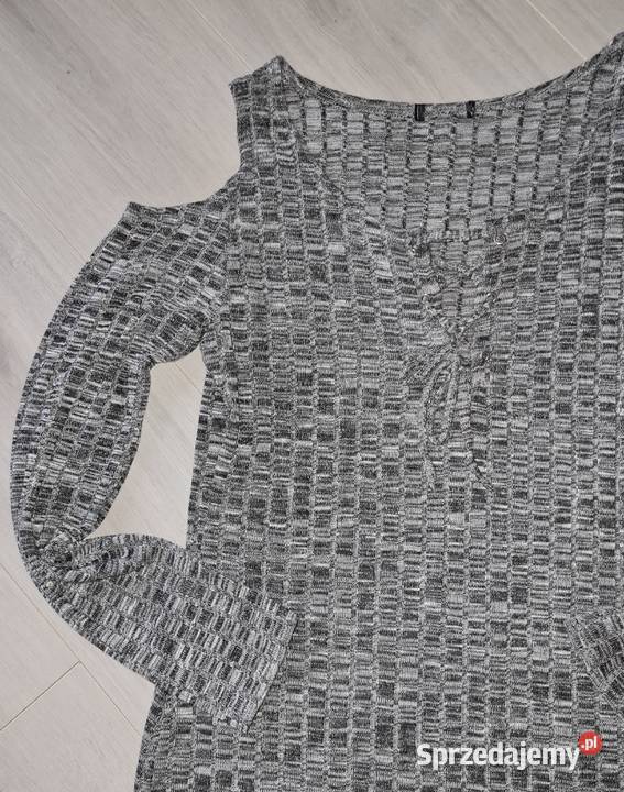 Sukienka dzianinowa sznurowana 38M szary/srebrny Łódź