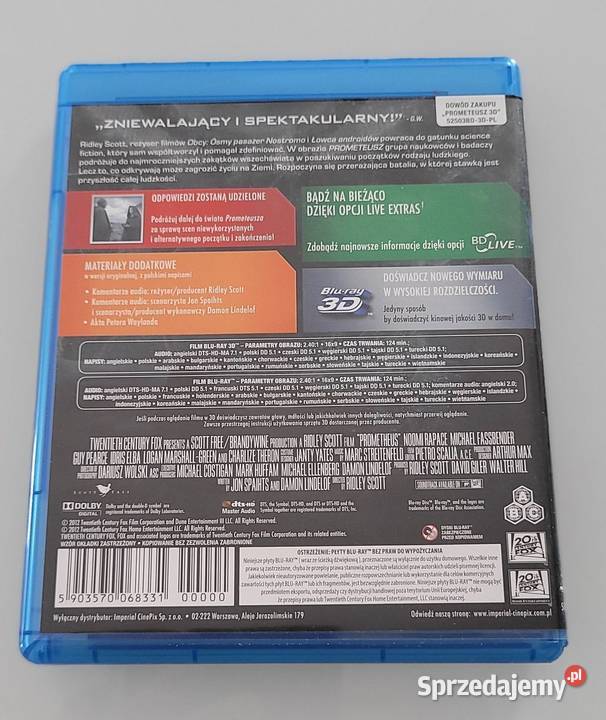PROMETEUSZ 3D WYDANIE 2 PŁYTOWE PŁYTA BD BluRay Filmy Poznań