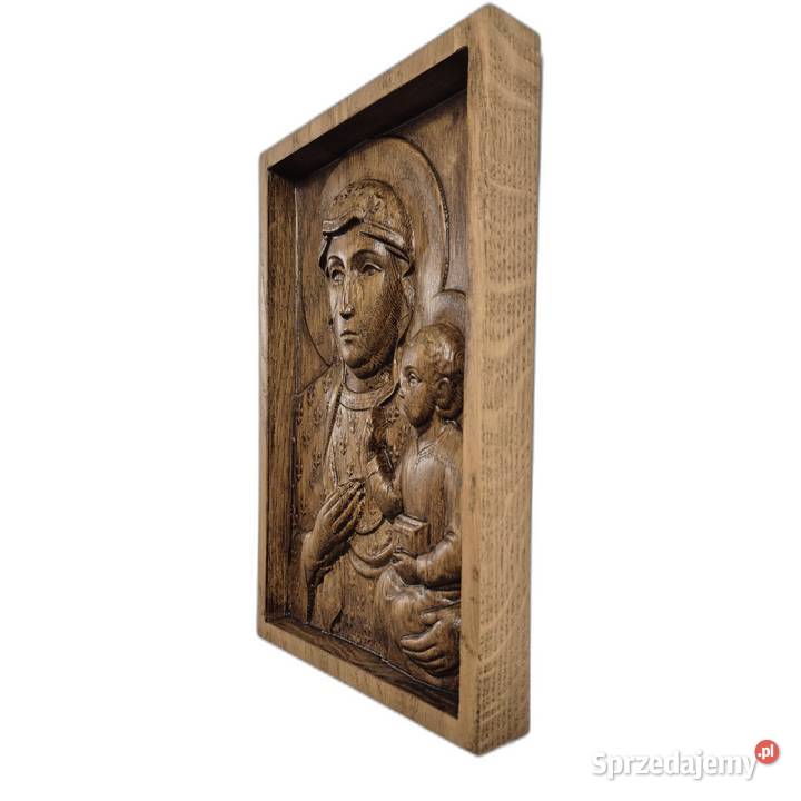 Matka Boska Częstochowska płaskorzeźba w dębie Malechowo