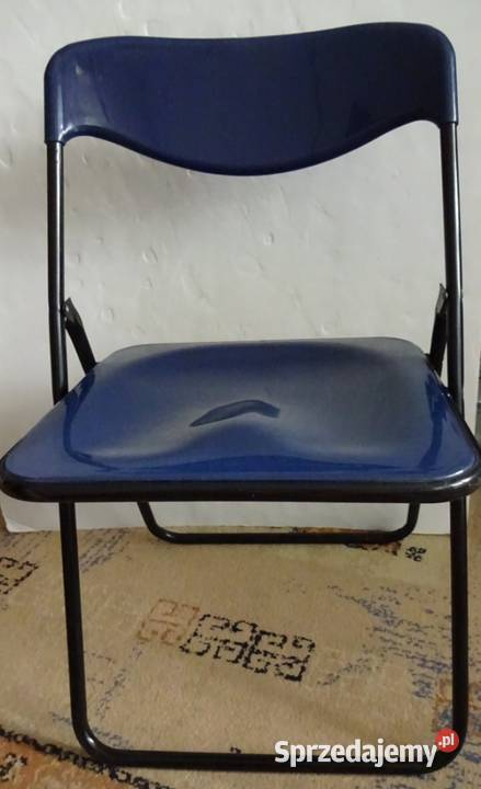 Krzesło Plastikowe Składane Granatowe Stelaż Metalowy Czarn