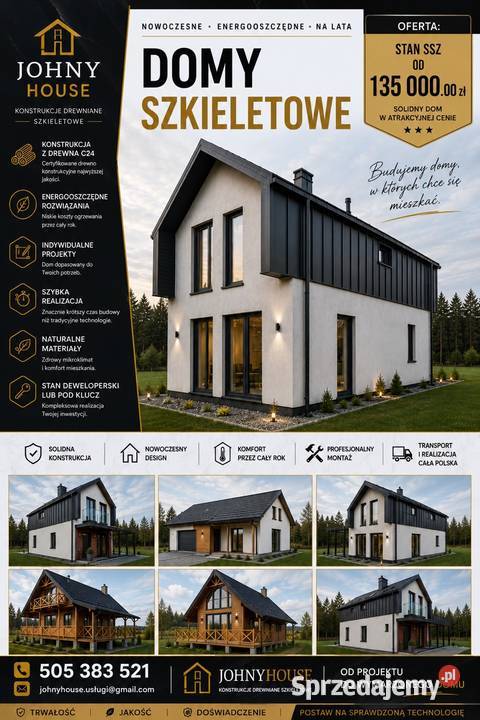 Dom szkieletowy ocieplony 6x9m / stan SSZ - Johny House Limanowa