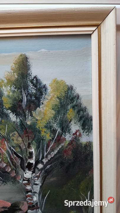 Stary oprawiony w ramie obraz na dykcie Norweski lubelskie