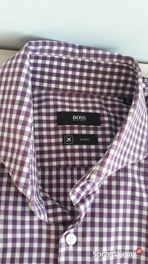 Koszulka w kratkę Hugo Boss biało fioletowa Rozmiar M Głuchołazy