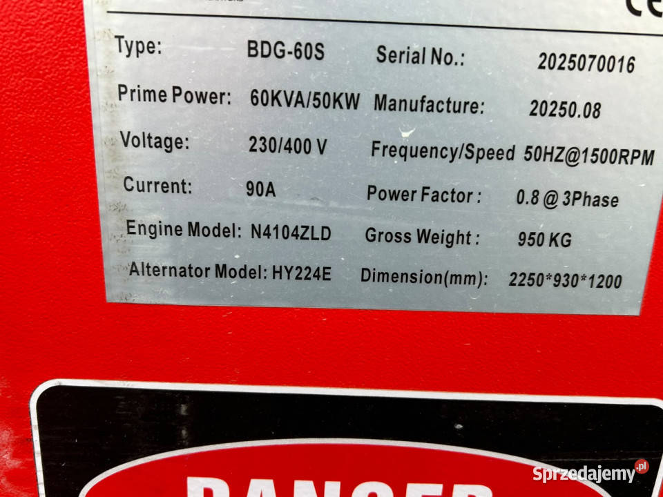 Agregat prądotwórczy spalinowy 50 kW 60 kVA Włosty
