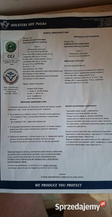 Kamizelka kuloodporna atest Myślenice