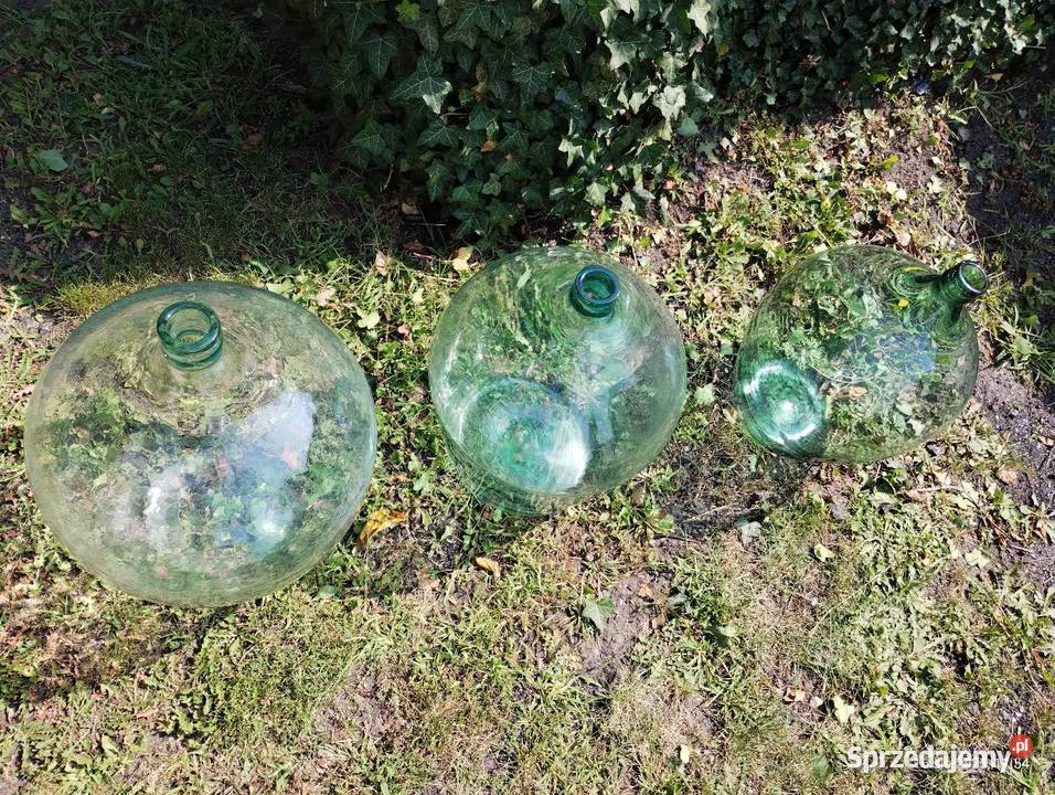 Balony na wino galon PRL zielone szkło ręczny śląskie Racibórz