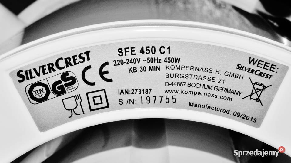 Część napędowa sokowirówki SilverCrest SFE 450 Bydgoszcz