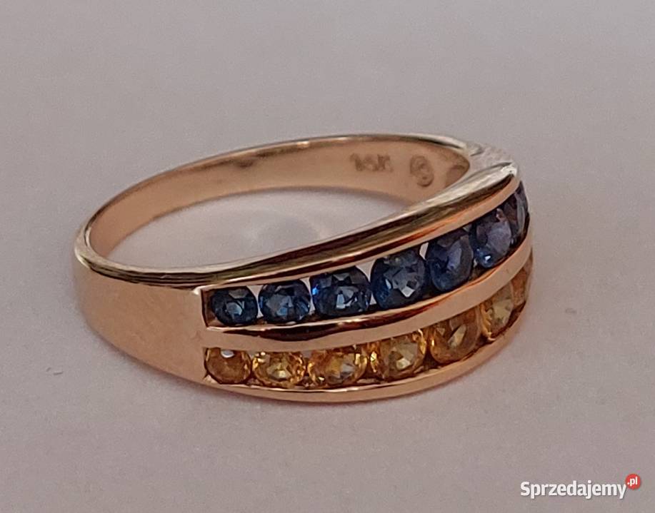 Damski Złoto 585 14k Pierścionek Szafiry Żółte i Grodzisk Mazowiecki