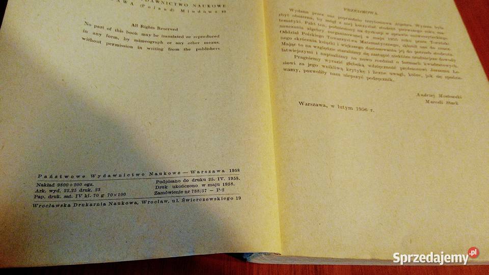 Elementy Algebry Wyższej Mostowski Stark Rok wydania 1958 pomorskie Gdańsk