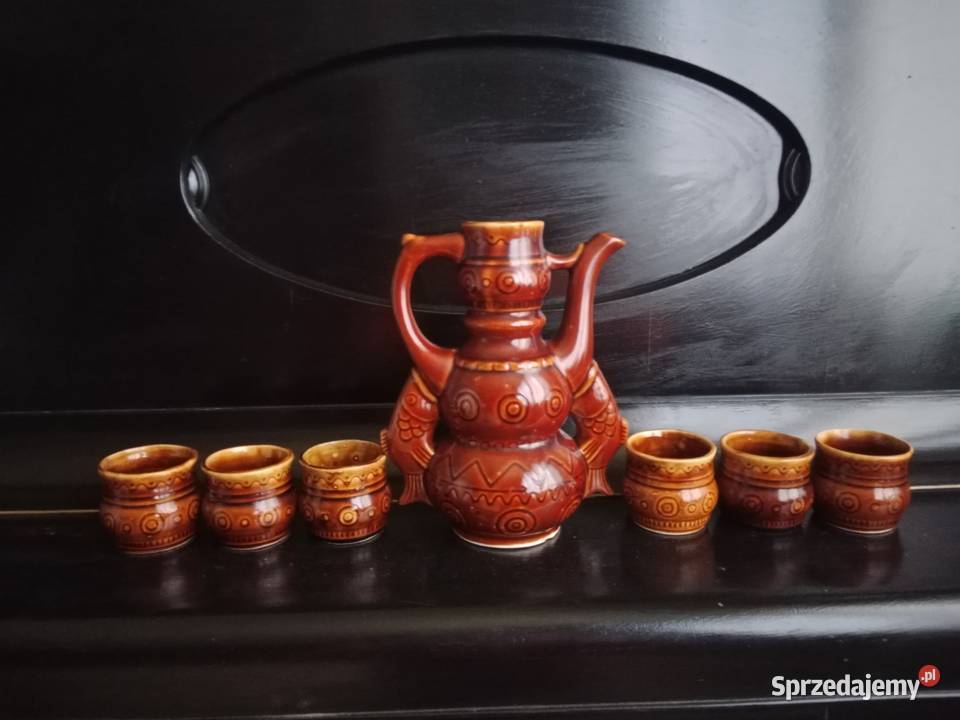 Piękny Zestaw Ceramiczny Ryby Karafka 6 kubków Ruda Śląska