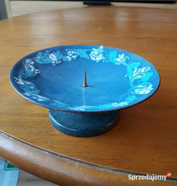 Stary świecznik pojedynczy emaliowany emalia PRL pomorskie Gdynia