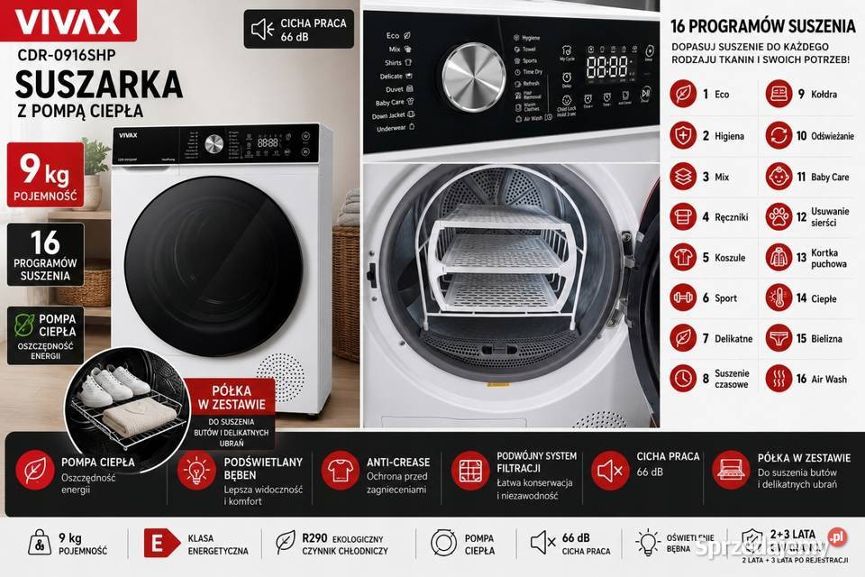 Suszarka VIVAX CDR0916SHP 9 Pompa Ciepła 16 59.5cm Pralki i suszarki Skawina