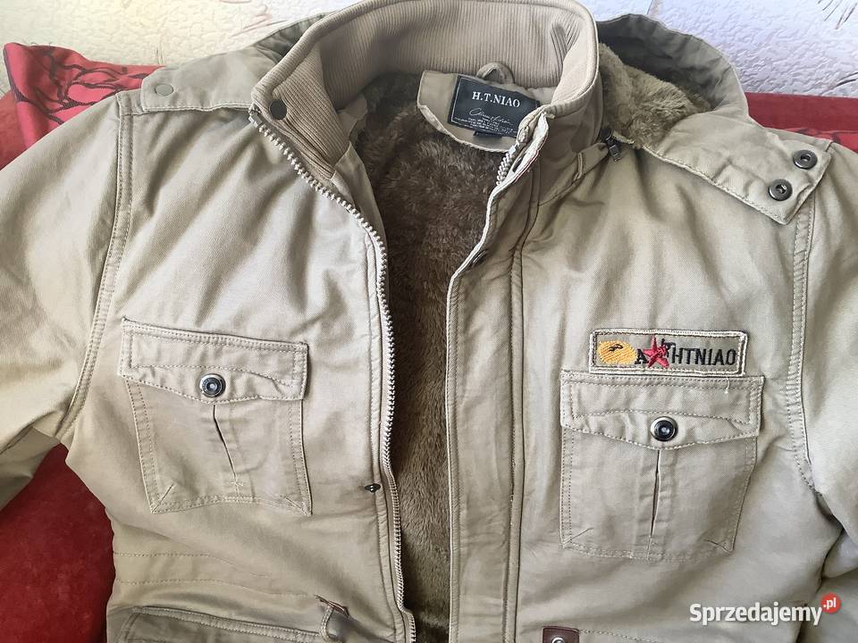 Kurtka meska ciepla z kapturem i z ciekawym Inny materiał