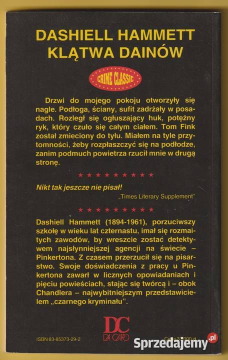 KLĄTWA DAINÓW DASHIELL HAMMETT DA CAPO 1993 łódzkie Łódź