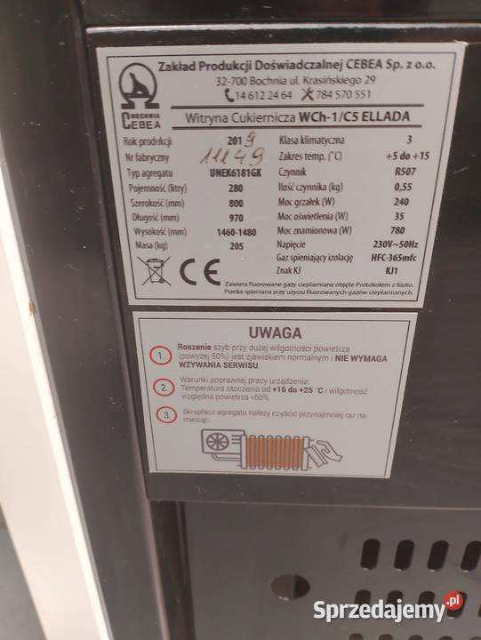 WITRYNA CUKIERNICZA WCh1C5 ELLADA 970x800mm Wrocław sprzedam