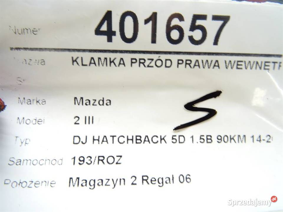 KLAMKA PRZÓD PRAWA WEWNĘTRZNA MAZDA 2 DL podkarpackie