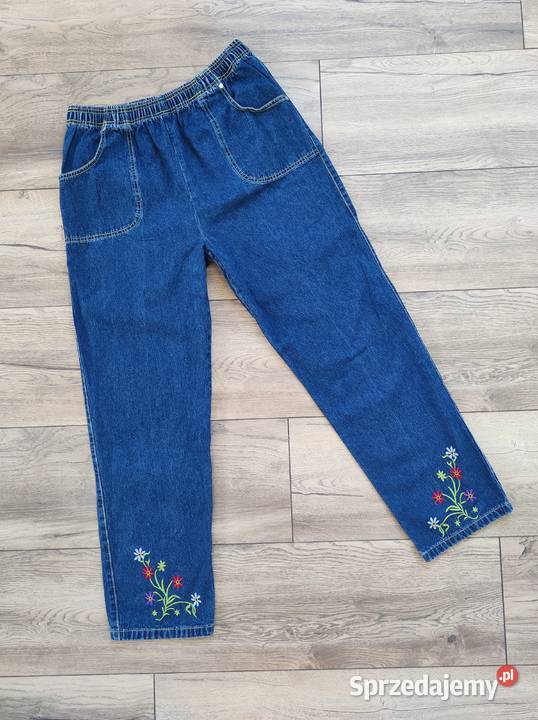 Jeansowe spodnie Vintage Naszycia 80 90s 44 Jasło