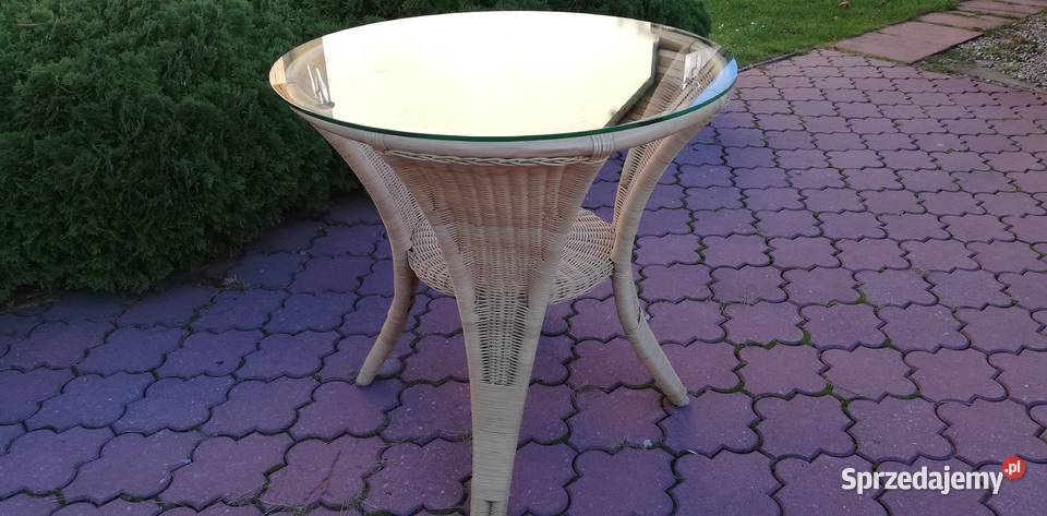 Stół okrągły rattanowy szklany blat ogrodowy na Garwolin