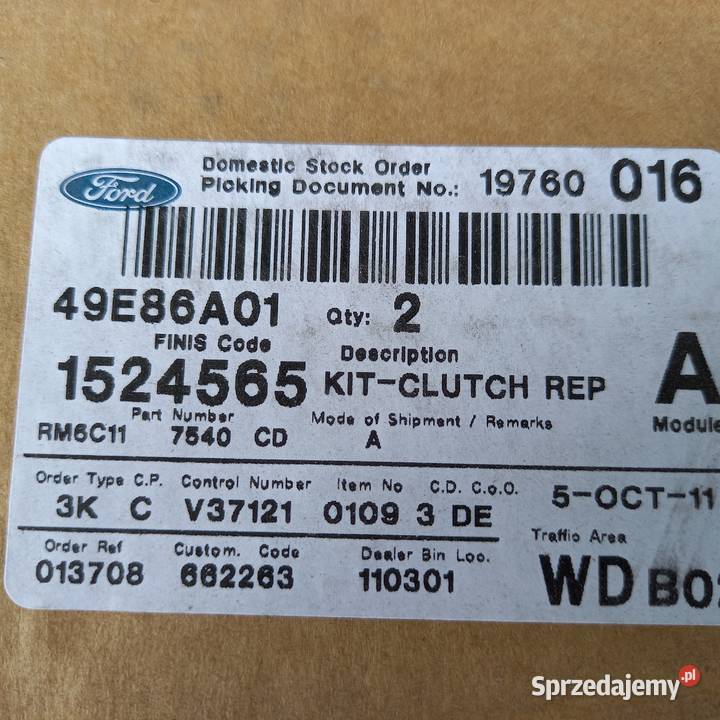 1524565RM6C117540CD Komplet sprzęgła TRANSIT małopolskie Kraków sprzedam