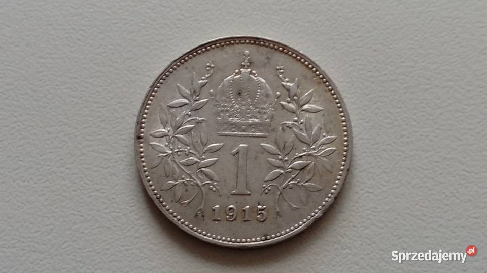 Moneta 1 korona 1915 r Franciszek Józef I Srebro wielkopolskie Mosina