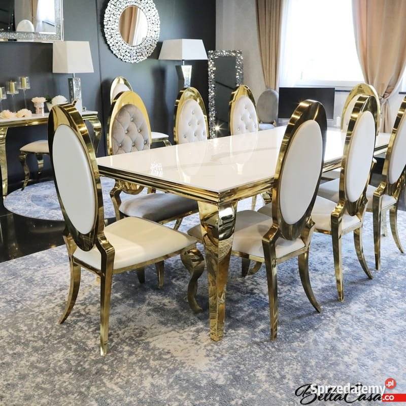 Zestaw mebli złotych glamour Ludwik Gold stół