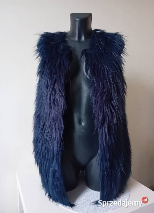 Granatowa kamizelka futrzana damska ciepła Warszawa
