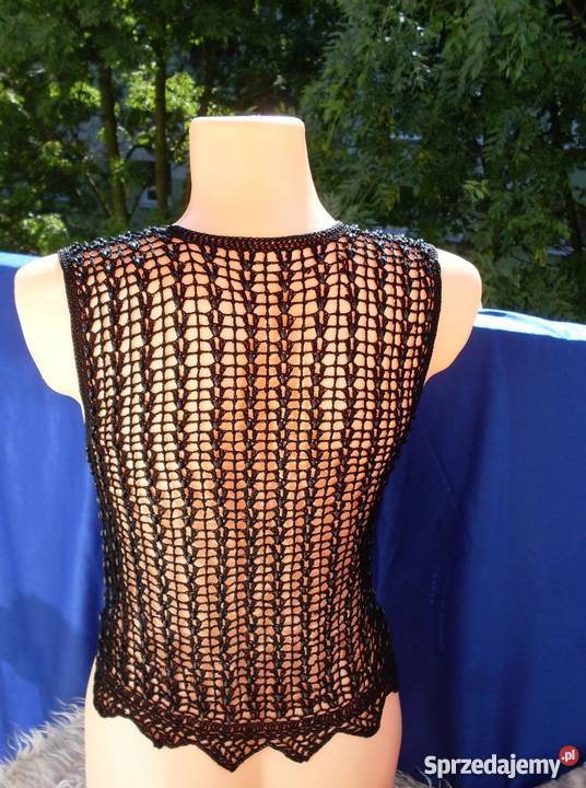 AŻUROWA KAMIZELKA CZARNA Z CZARNYMI KORALIKAMI Rozmiar uniwersalny sprzedam