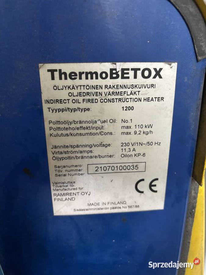 Nagrzewnica 110KW ThermoBETOX 1200 z palnikiem Osielsko